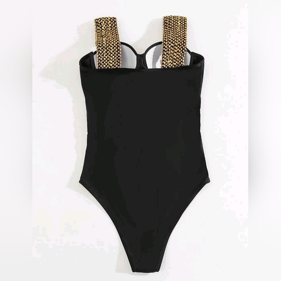 Black Elegant One Piece Push Up Swimsuit - Picture 3 of 3